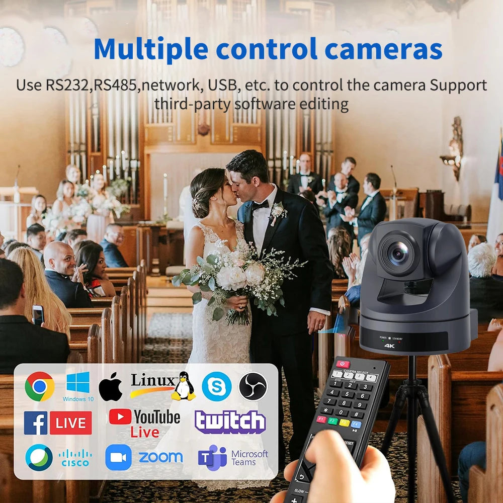 4K30fps AI Auto Tracking PTZ Video Camera USB HDMI LAN 20x Zoom Conference Camera Support POE for Meeting Church Live Streaming