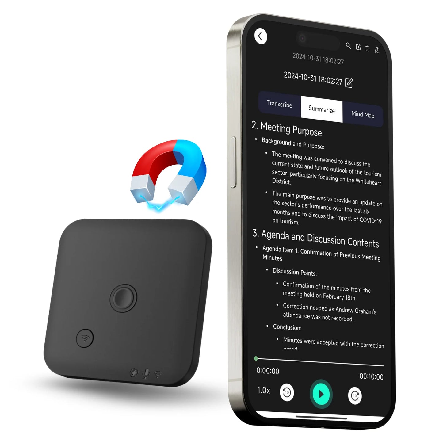 AI Powered Voice Recorder and Call Recorder with Speech-to-Text, Summarization, Translation, Supports 100 Languages, 64GB