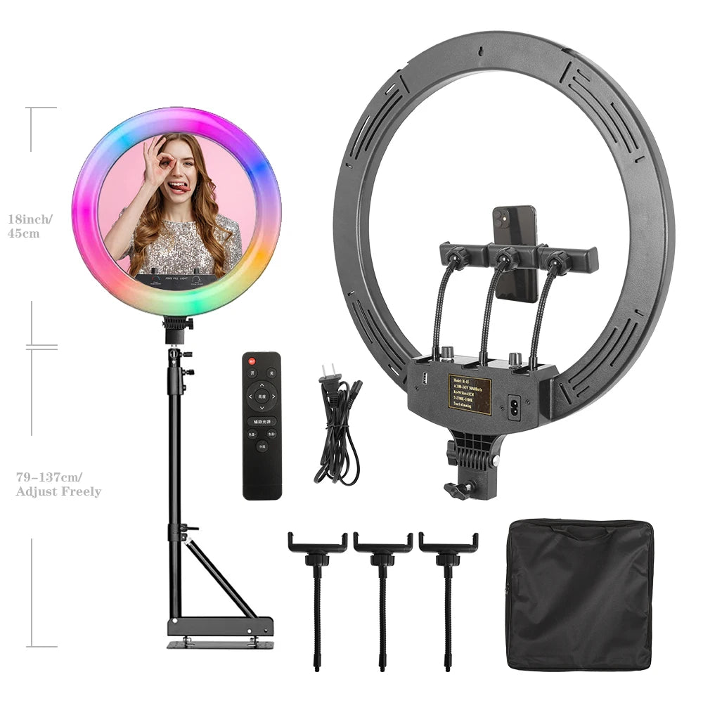 Photography 18 inch Ring Light LED Large Selfie Video Remote Control Tripod Stand Phone Clip YouTube Live Lighting Photo Studio