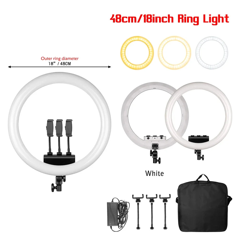 Photography 18 inch Ring Light LED Large Selfie Video Remote Control Tripod Stand Phone Clip YouTube Live Lighting Photo Studio