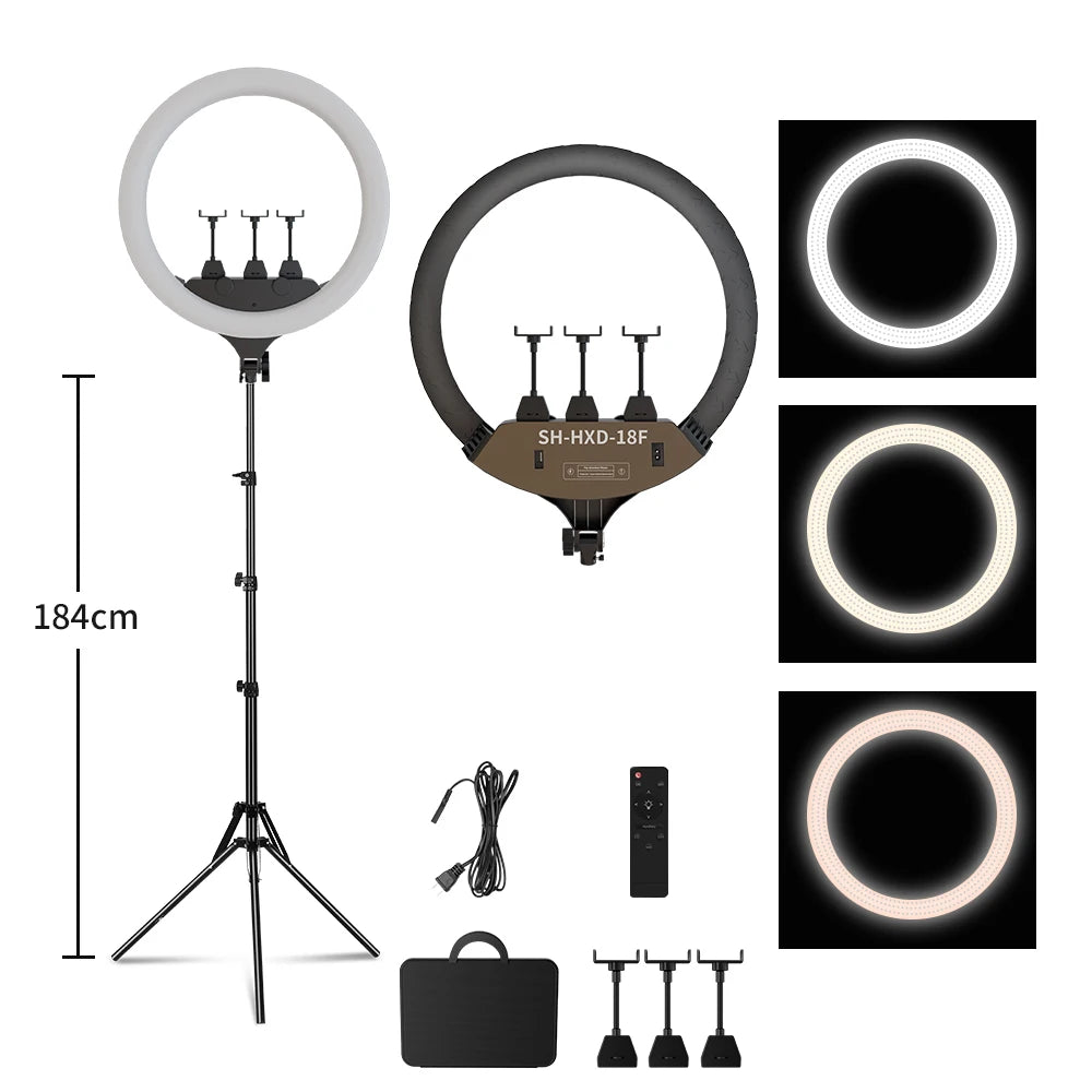 Photography 18 inch Ring Light LED Large Selfie Video Remote Control Tripod Stand Phone Clip YouTube Live Lighting Photo Studio