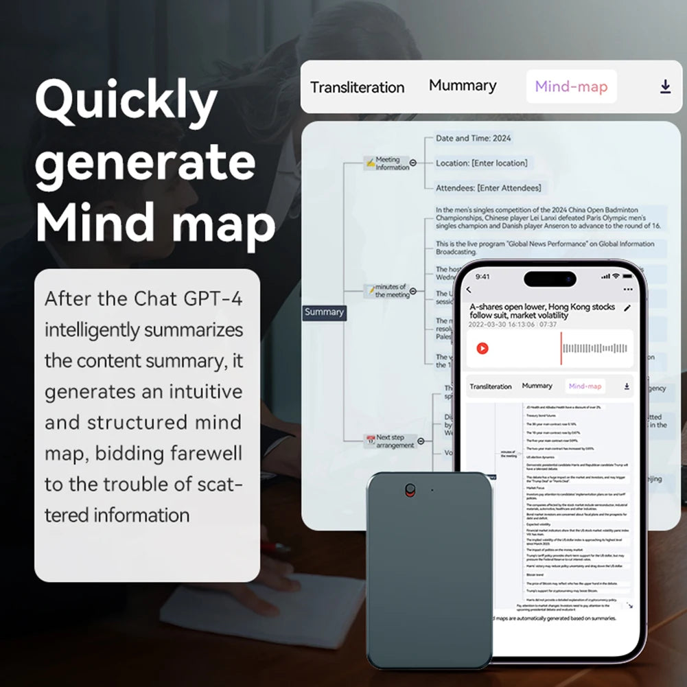 AI Voice Recorder with APP Note Voice Recorder Voice To Text Conversion Device for Lectures Phone Calls Meetings Interviews Etc