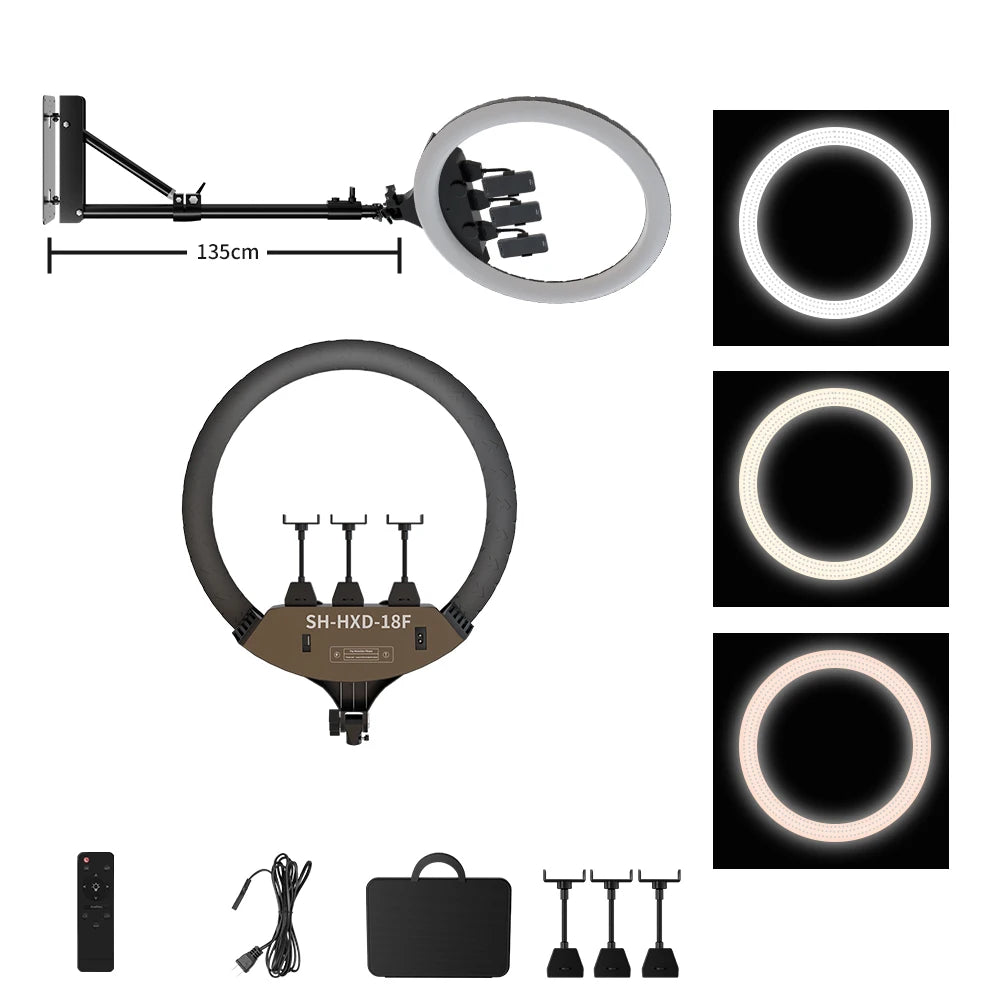Photography 18 inch Ring Light LED Large Selfie Video Remote Control Tripod Stand Phone Clip YouTube Live Lighting Photo Studio