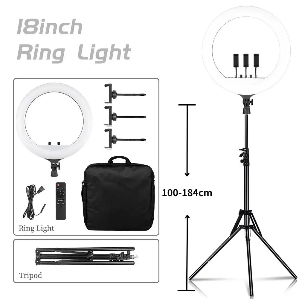 Photography 18 inch Ring Light LED Large Selfie Video Remote Control Tripod Stand Phone Clip YouTube Live Lighting Photo Studio