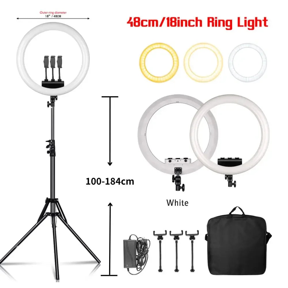 Photography 18 inch Ring Light LED Large Selfie Video Remote Control Tripod Stand Phone Clip YouTube Live Lighting Photo Studio