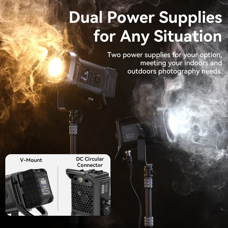Ulanzi VL-200Bi 200W V-Mount COB Video Light Wireless APP Control 2700K-6500K Video Light for Skit Video Videography Photography