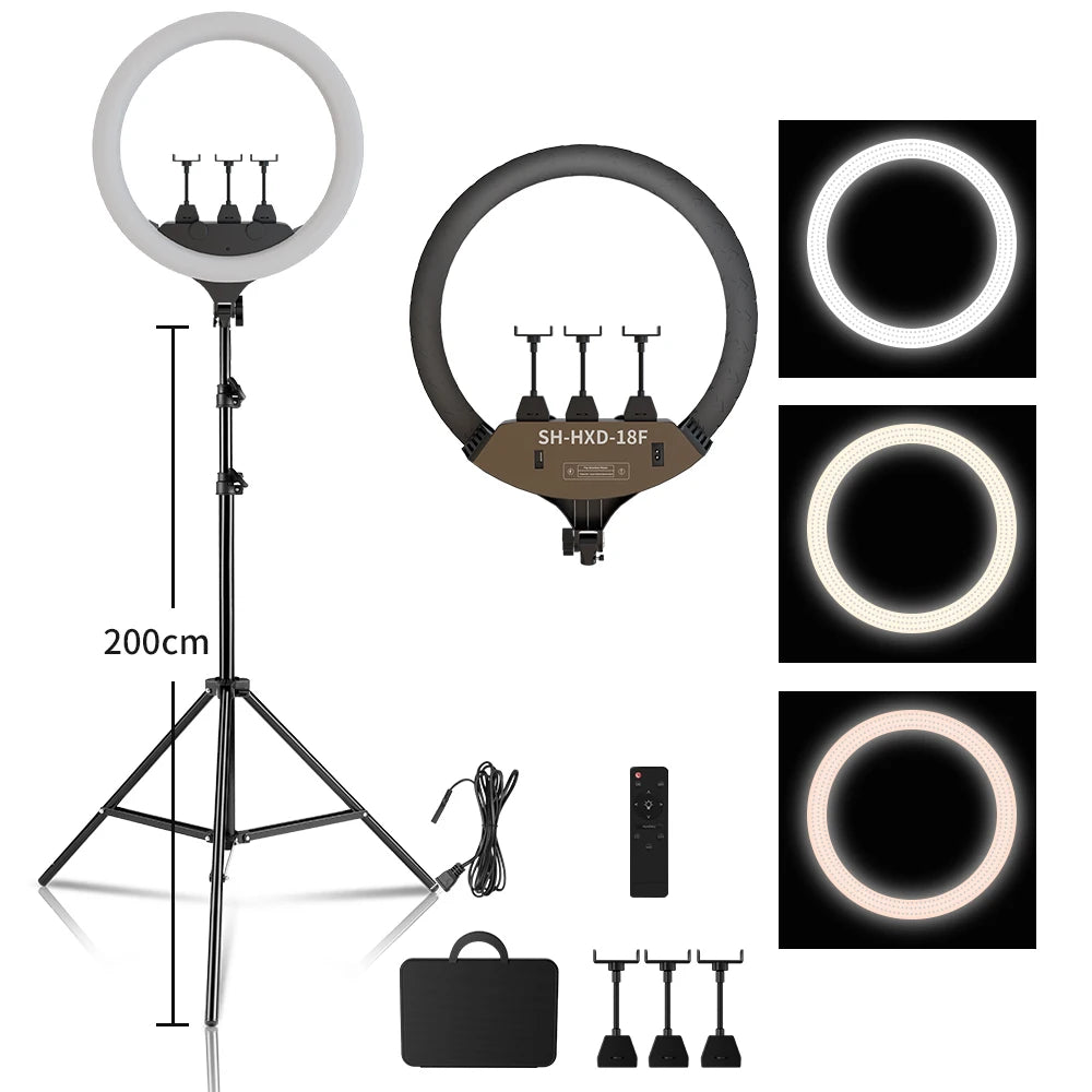 Photography 18 inch Ring Light LED Large Selfie Video Remote Control Tripod Stand Phone Clip YouTube Live Lighting Photo Studio