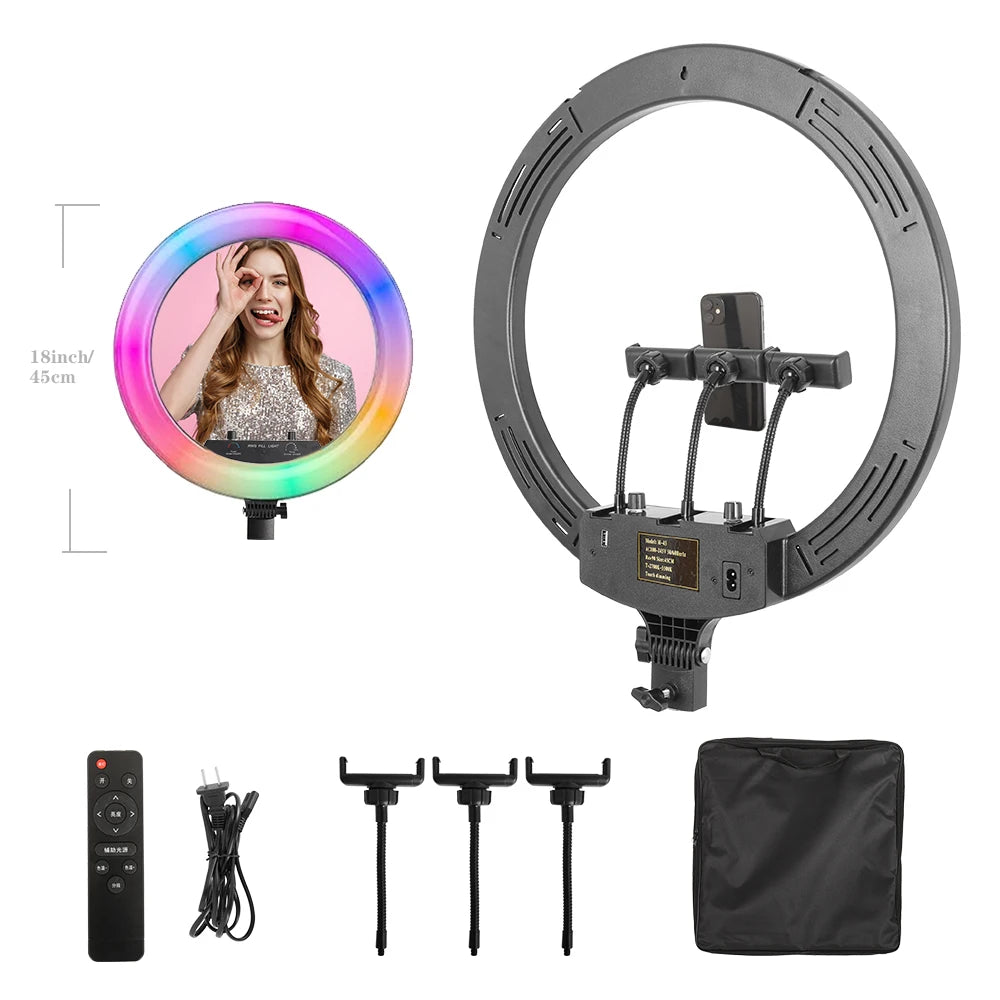 Photography 18 inch Ring Light LED Large Selfie Video Remote Control Tripod Stand Phone Clip YouTube Live Lighting Photo Studio