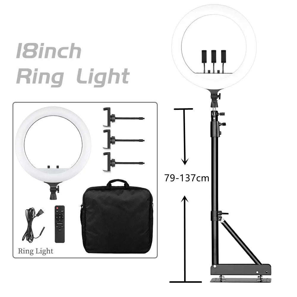 Photography 18 inch Ring Light LED Large Selfie Video Remote Control Tripod Stand Phone Clip YouTube Live Lighting Photo Studio