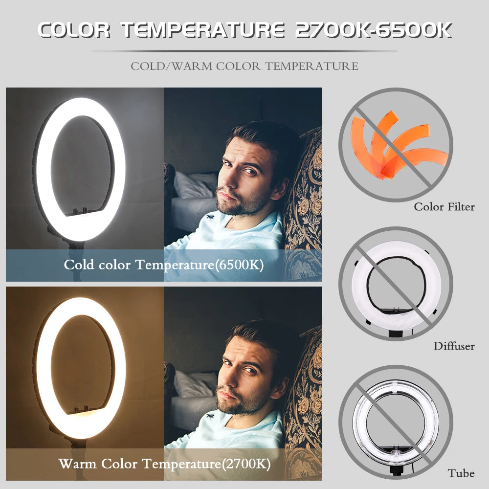 Photography 18 inch Ring Light LED Large Selfie Video Remote Control Tripod Stand Phone Clip YouTube Live Lighting Photo Studio