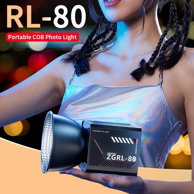 60W Pro Portable LED Video Light COB Bi-Color  photography light 2800K-7500K for Livestreaming Handheld Outdoor Shooting Light