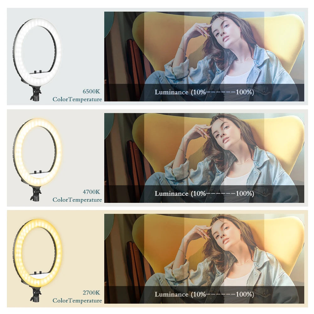Photography 18 inch Ring Light LED Large Selfie Video Remote Control Tripod Stand Phone Clip YouTube Live Lighting Photo Studio