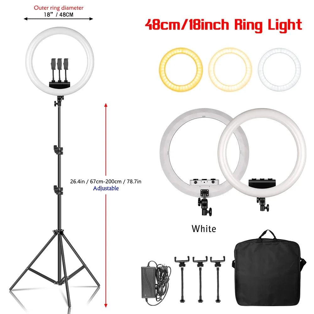 Photography 18 inch Ring Light LED Large Selfie Video Remote Control Tripod Stand Phone Clip YouTube Live Lighting Photo Studio